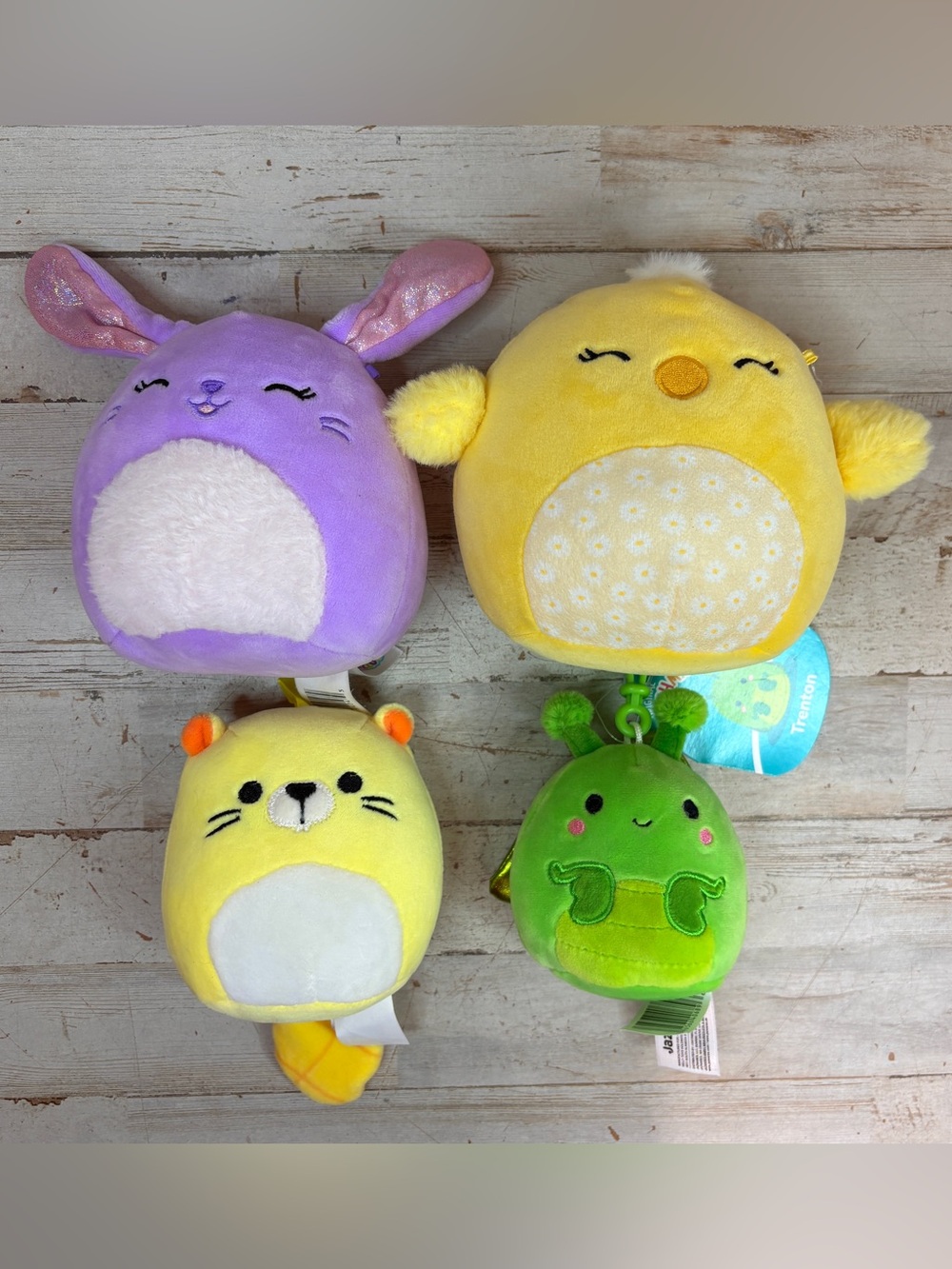 Squishmallows Easter Aimee Chick, Bubbles Bunny, Trenton Mantis, & Chip Beaver